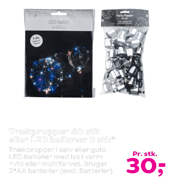 Trækpropper 40 stk eller LED balloner 3 stk