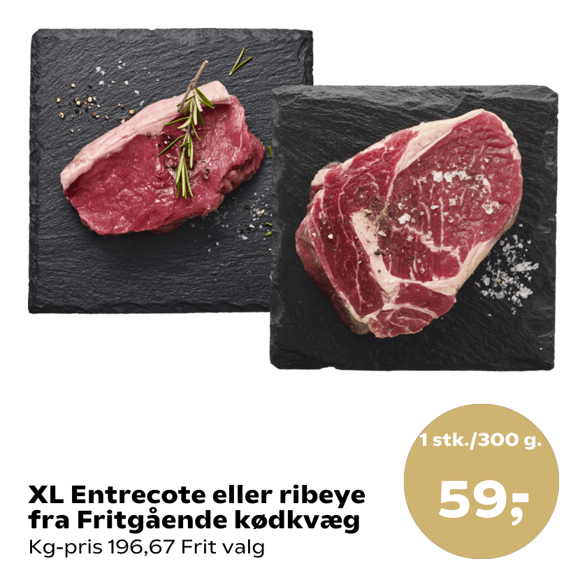 XL Entrecote eller ribeye fra Fritgående kødkvæg