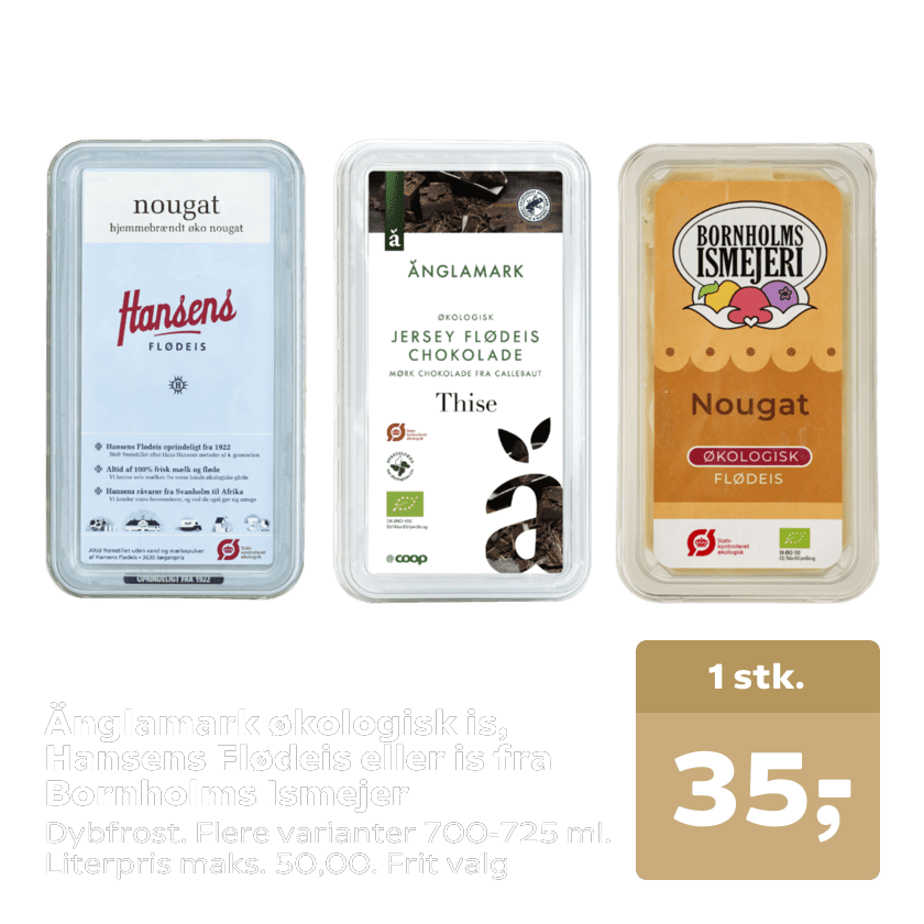 Änglamark økologisk is, Hansens Flødeis eller is fra Bornholms Ismejer