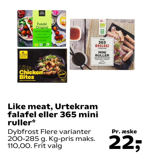 Like meat, Urtekram falafel eller 365 mini ruller