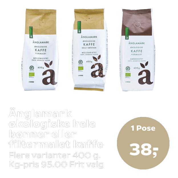 Änglamark økologiske hele bønner eller filtermalet kaffe