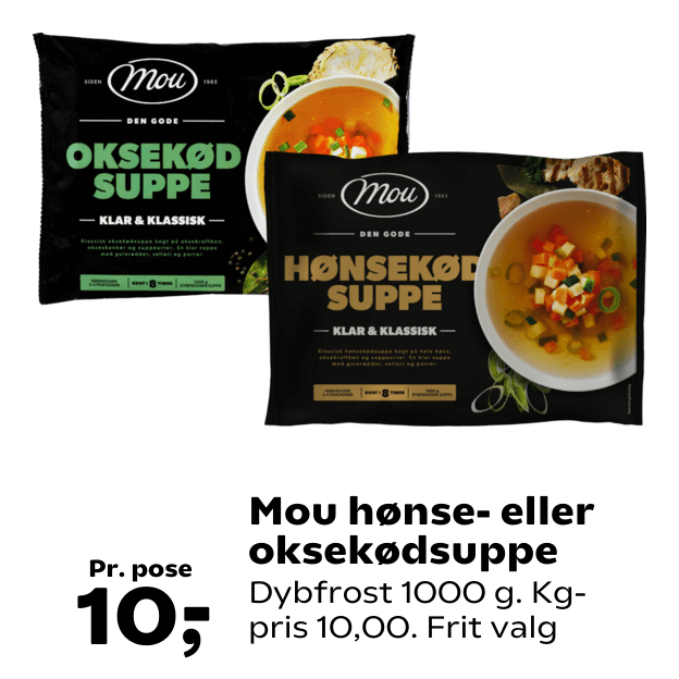 Mou hønse- eller oksekødsuppe