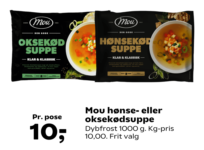 Mou hønse- eller oksekødsuppe