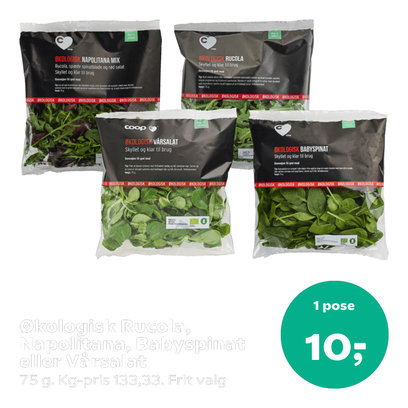 Økologisk Rucola, Napolitana, Babyspinat eller Vårsalat