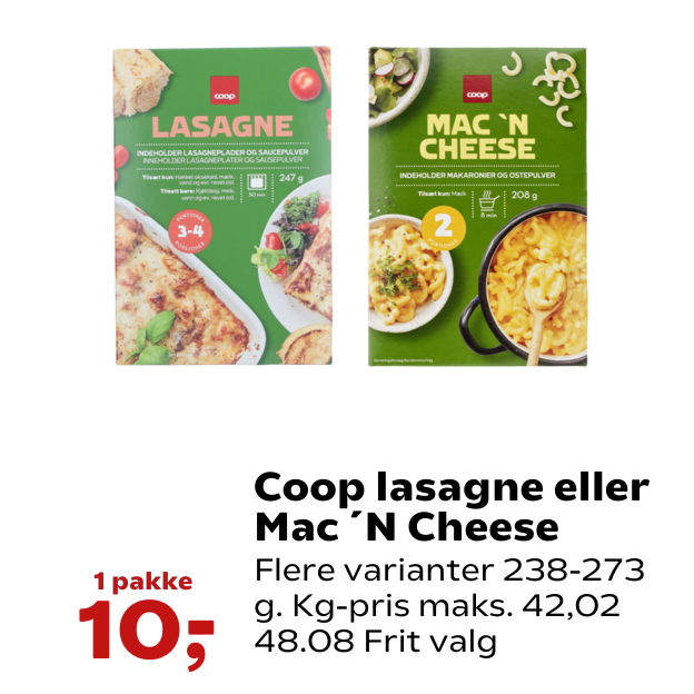 Coop lasagne eller Mac ´N Cheese