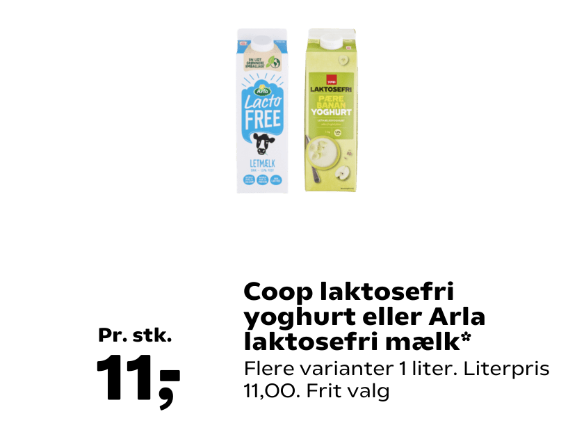 Coop laktosefri yoghurt eller Arla laktosefri mælk
