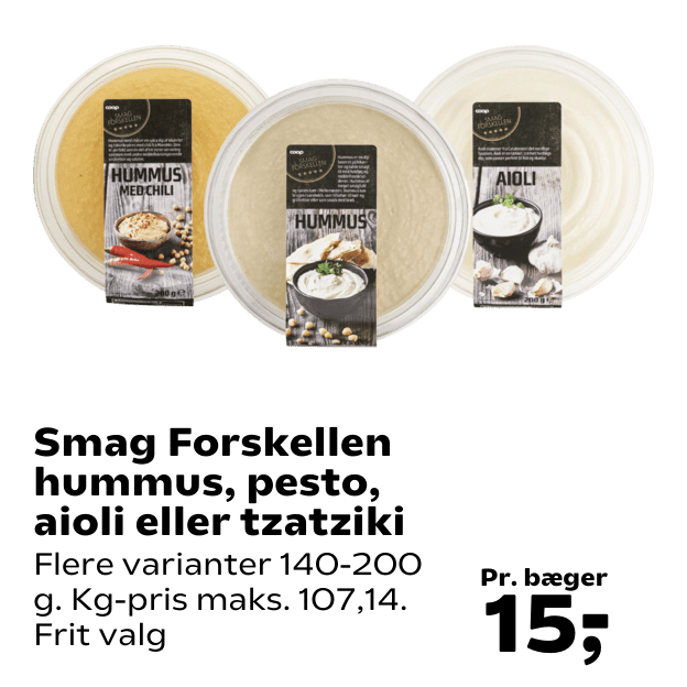 Smag Forskellen hummus, pesto, aioli eller tzatziki