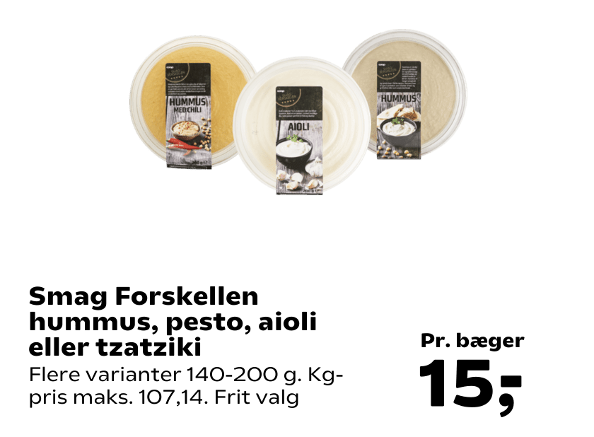 Smag Forskellen hummus, pesto, aioli eller tzatziki