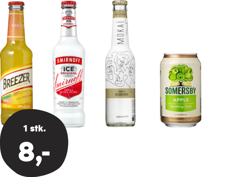 Breezer, Smirnoff Ice, Somersby eller Mokai