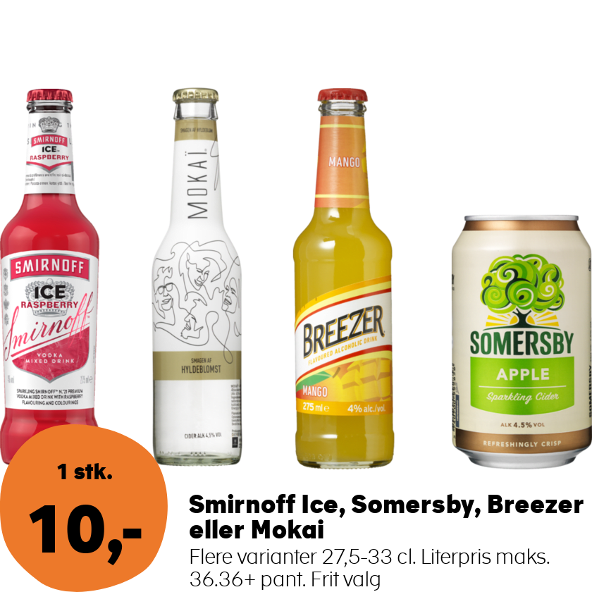 Smirnoff Ice, Somersby, Breezer eller Mokai
