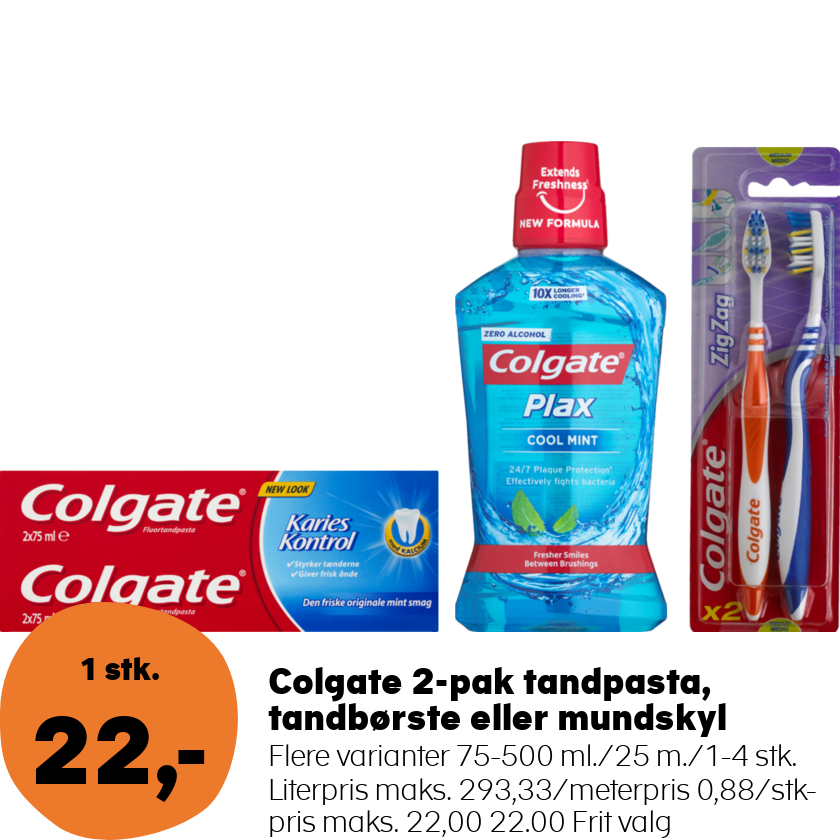 Colgate 2-pak tandpasta, tandbørste eller mundskyl