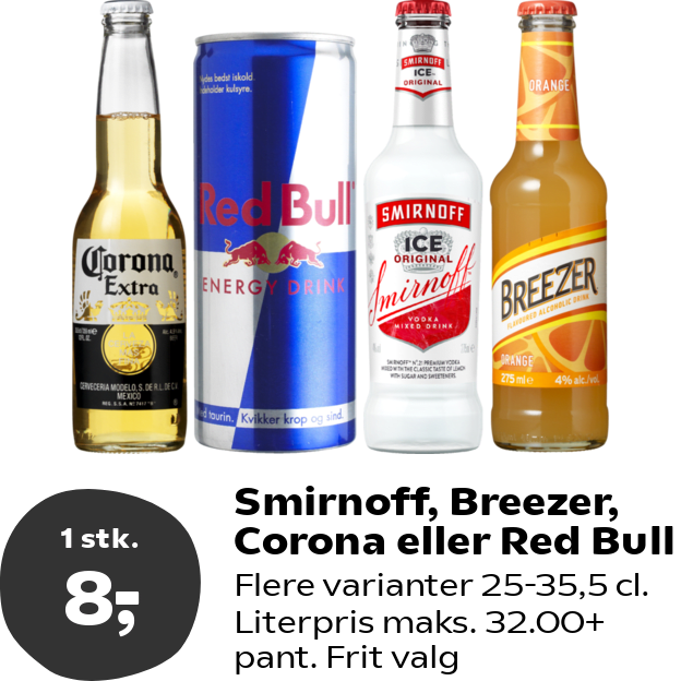 Smirnoff, Breezer, Corona eller Red Bull