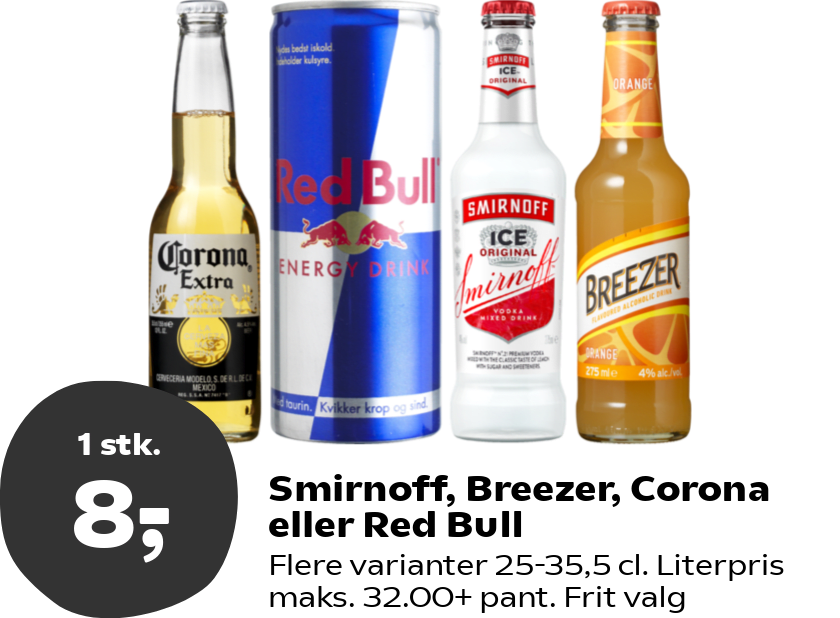 Smirnoff, Breezer, Corona eller Red Bull