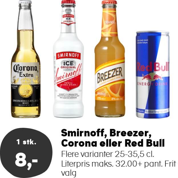 Smirnoff, Breezer, Corona eller Red Bull