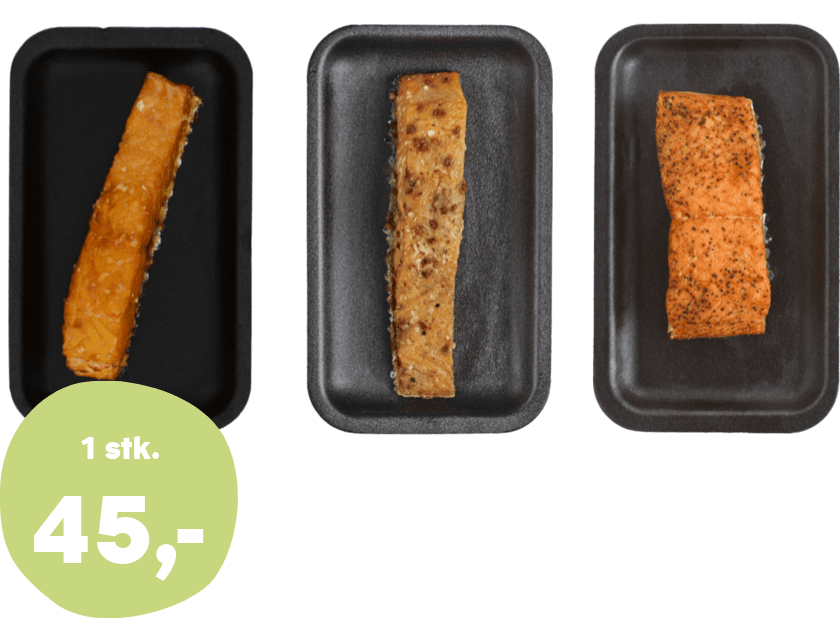 Varmrøget laksefilet netural, hvidløg, peber eller med 7-blanding