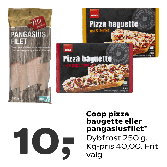 Coop pizza baugette eller pangasiusfilet