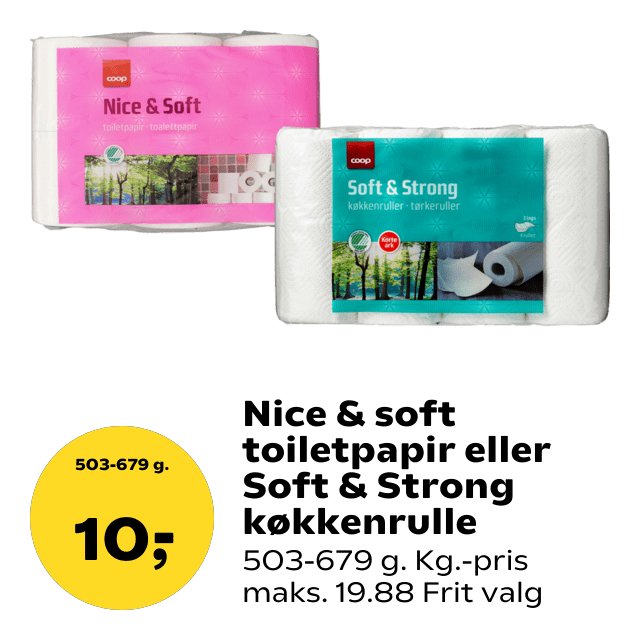 Nice & soft toiletpapir eller Soft & Strong køkkenrulle