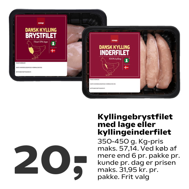 Kyllingebrystfilet med lage eller kyllingeinderfilet