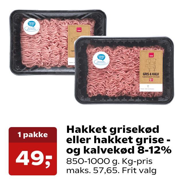 Hakket grisekød eller hakket grise -og kalvekød 8-12%