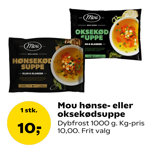 Mou hønse- eller oksekødsuppe