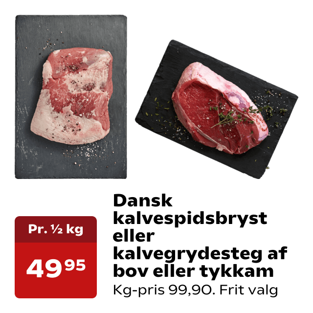 Dansk kalvespidsbryst eller kalvegrydesteg af bov eller tykkam