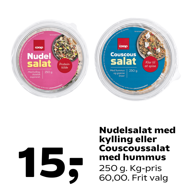 Nudelsalat med kylling eller Couscoussalat med hummus