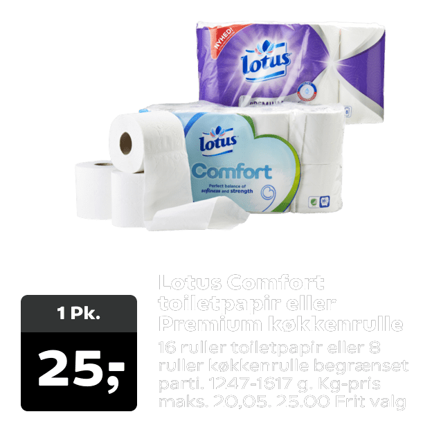 Lotus Comfort toiletpapir eller Premium køkkenrulle