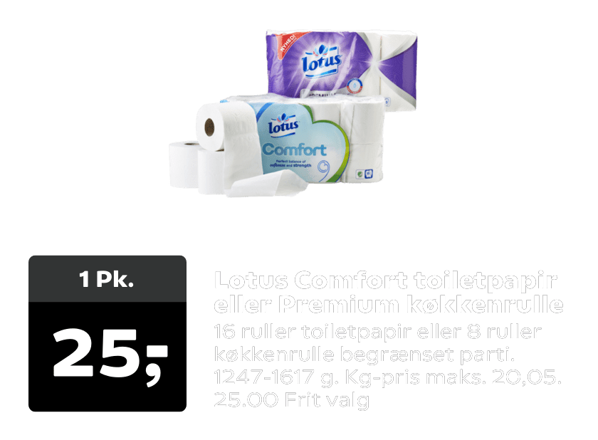 Lotus Comfort toiletpapir eller Premium køkkenrulle