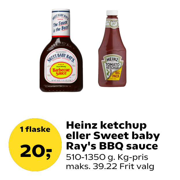 Heinz ketchup eller Sweet baby Ray's BBQ sauce