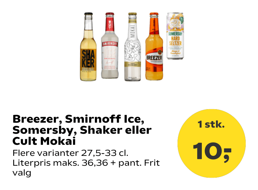 Breezer, Smirnoff Ice, Somersby, Shaker eller Cult Mokai