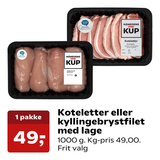 Koteletter eller kyllingebrystfilet med lage