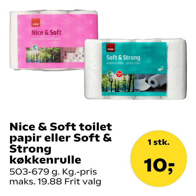 Nice & Soft toilet papir eller Soft & Strong køkkenrulle