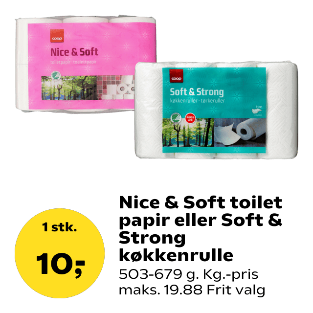 Nice & Soft toilet papir eller Soft & Strong køkkenrulle