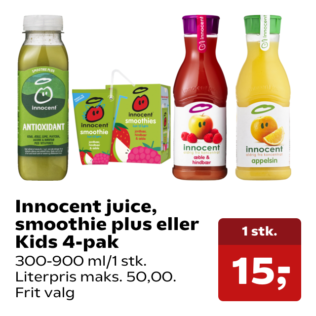 Innocent juice, smoothie plus eller Kids 4-pak