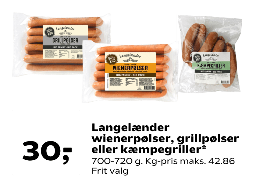 Langelænder wienerpølser, grillpølser eller kæmpegriller