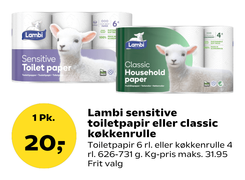 Lambi sensitive toiletpapir eller classic køkkenrulle