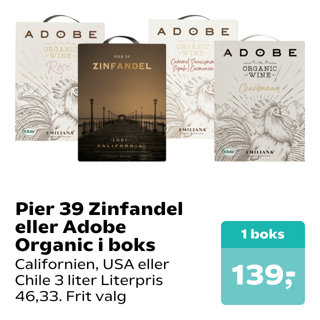Pier 39 Zinfandel eller Adobe Organic i boks