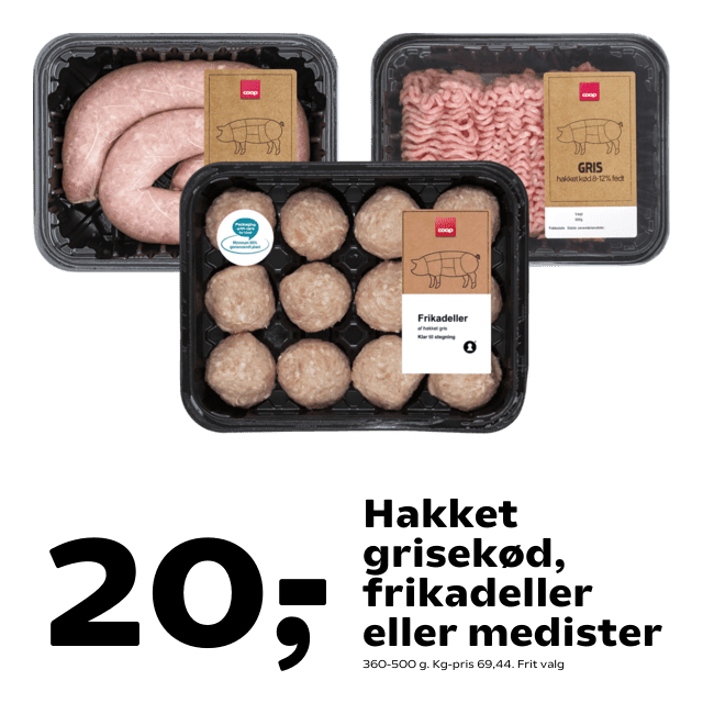 Hakket grisekÃÂ¸d, frikadeller eller medister