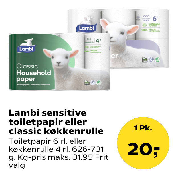 Lambi sensitive toiletpapir eller classic køkkenrulle
