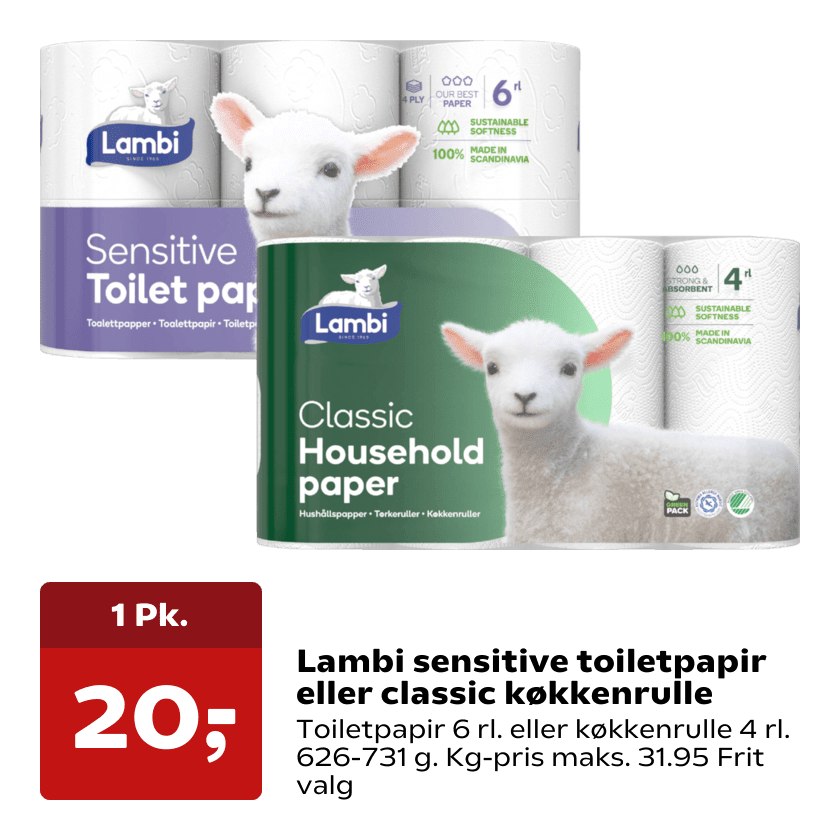 Lambi sensitive toiletpapir eller classic køkkenrulle
