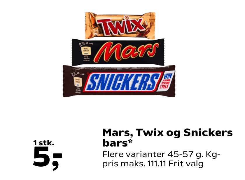 Mars, Twix og Snickers bars