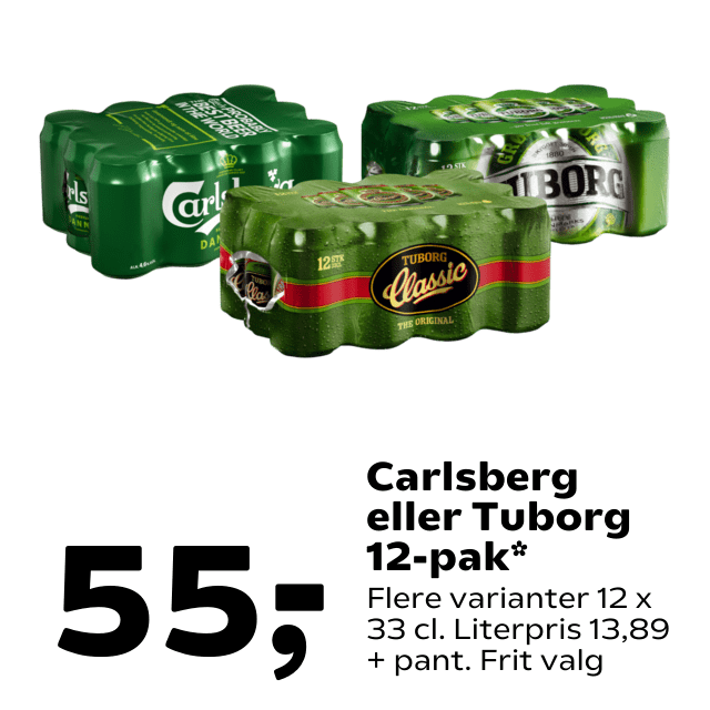 Carlsberg eller Tuborg 12-pak