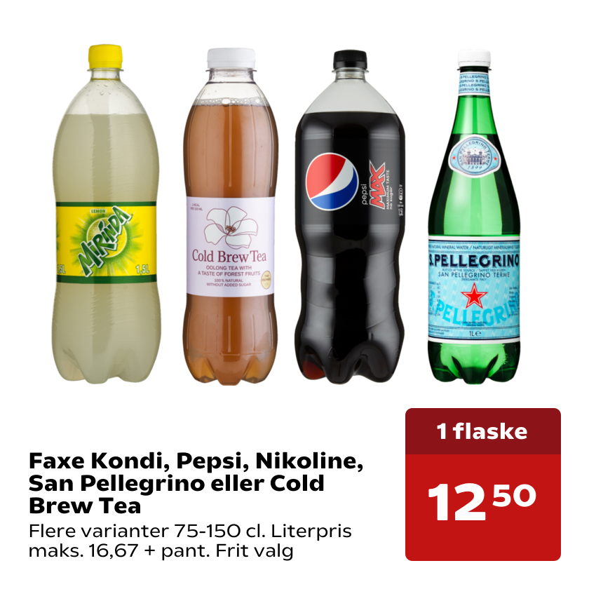 Faxe Kondi, Pepsi, Nikoline, San Pellegrino eller Cold Brew Tea