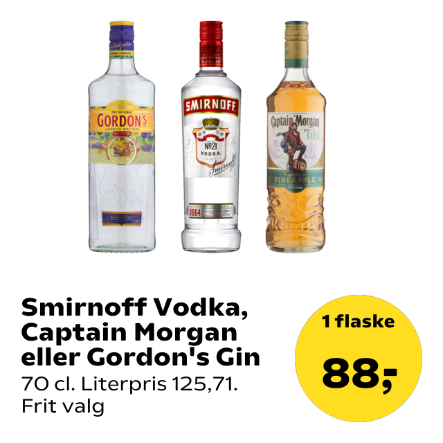 Smirnoff Vodka, Captain Morgan eller Gordon's Gin