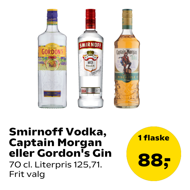 Smirnoff Vodka, Captain Morgan eller Gordon's Gin