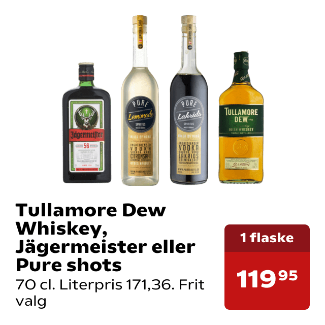 Tullamore Dew Whiskey, Jägermeister eller Pure shots