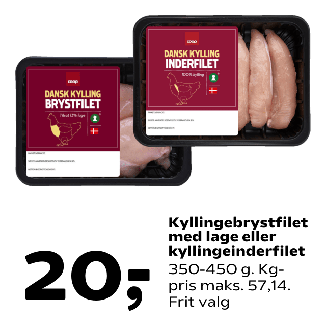 Kyllingebrystfilet med lage eller kyllingeinderfilet