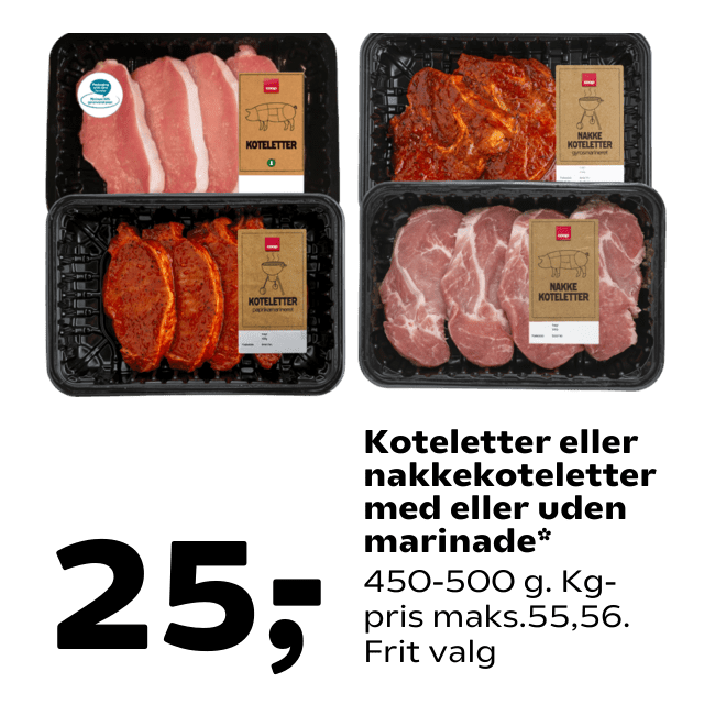 Koteletter eller nakkekoteletter med eller uden marinade