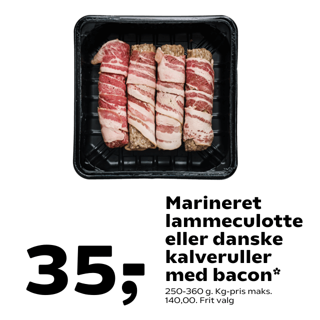 Marineret lammeculotte eller danske kalveruller med bacon