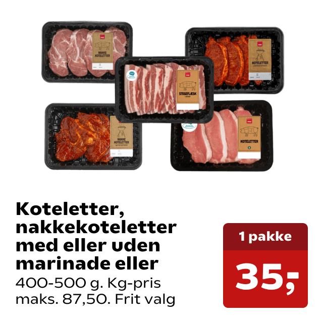 Koteletter, nakkekoteletter med eller uden marinade eller